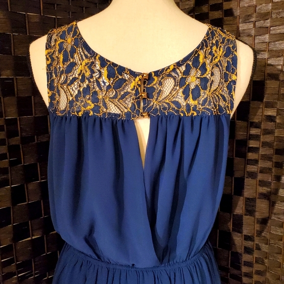 Juniors Navy & Gold Lace & chiffon dress size Med - Picture 4 of 7